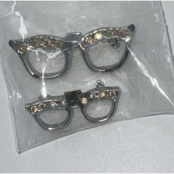 Vintage Cat Eyes Glasses Brooch/pin With 8 Stones - Picture 1 of 3